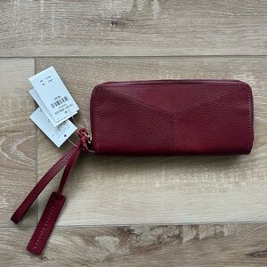 NWT Leather Wallet Wristlet Burgundy with Tan interior